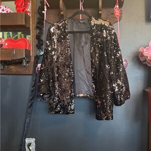 torrid Black/gold Sequin Open-Front Blazer